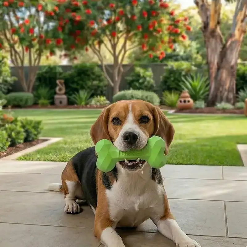 ChewCrew Durable Rubber Dog Bone – Medium Green | Enrichment Treat Toy for Small to Medium Dogs